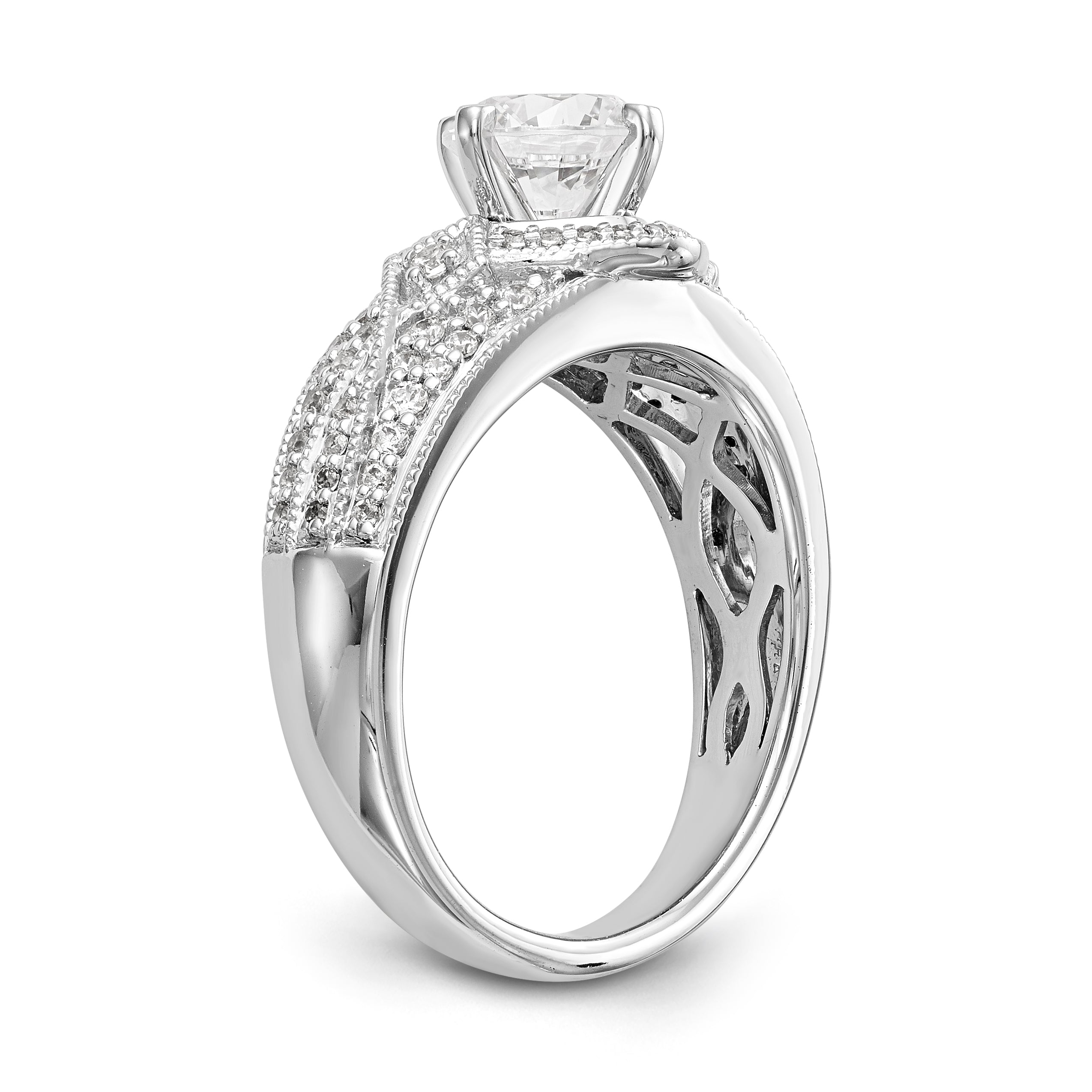 14K White Gold Diamond 4 Prong Round CZ Engagement Ring