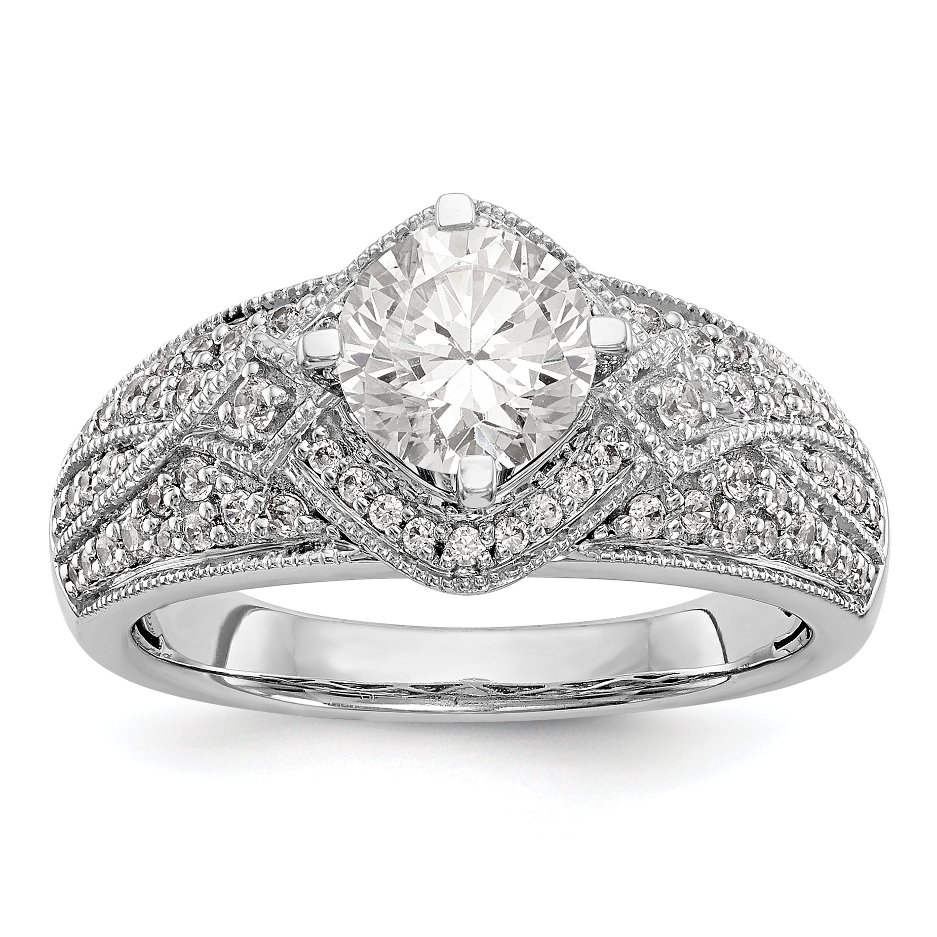 14K White Gold Diamond 4 Prong Round CZ Engagement Ring
