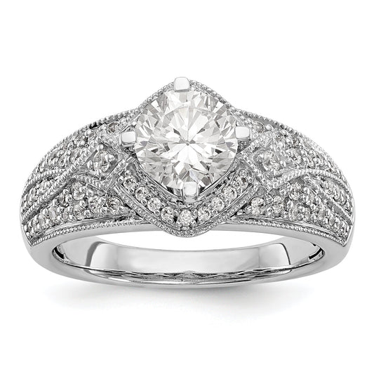14K White Gold Diamond 4 Prong Round CZ Engagement Ring