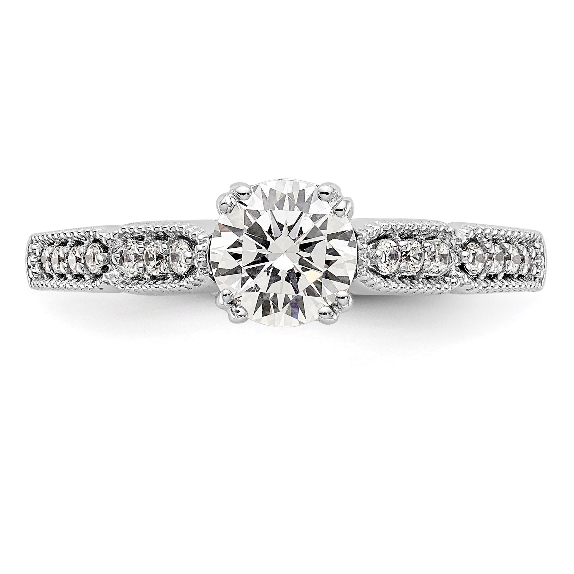 14K White Gold Diamond Peg Set Engagement Ring