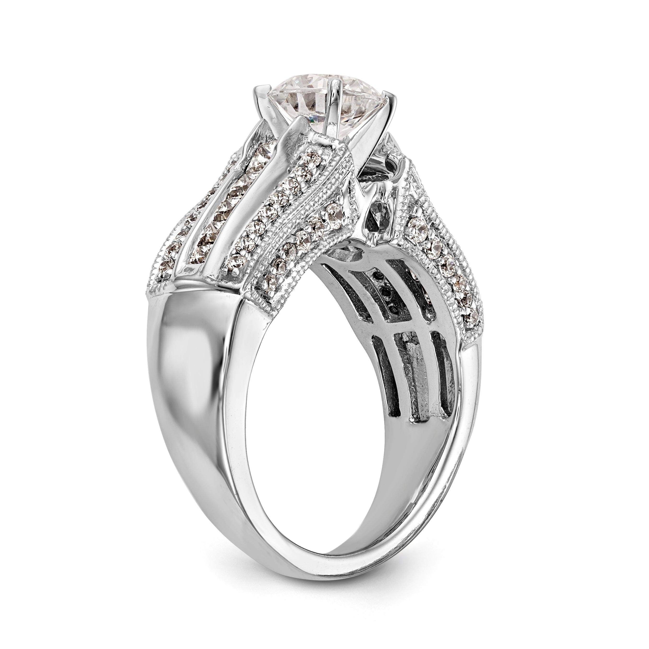 14K White Gold Diamond Peg Set Engagement Ring
