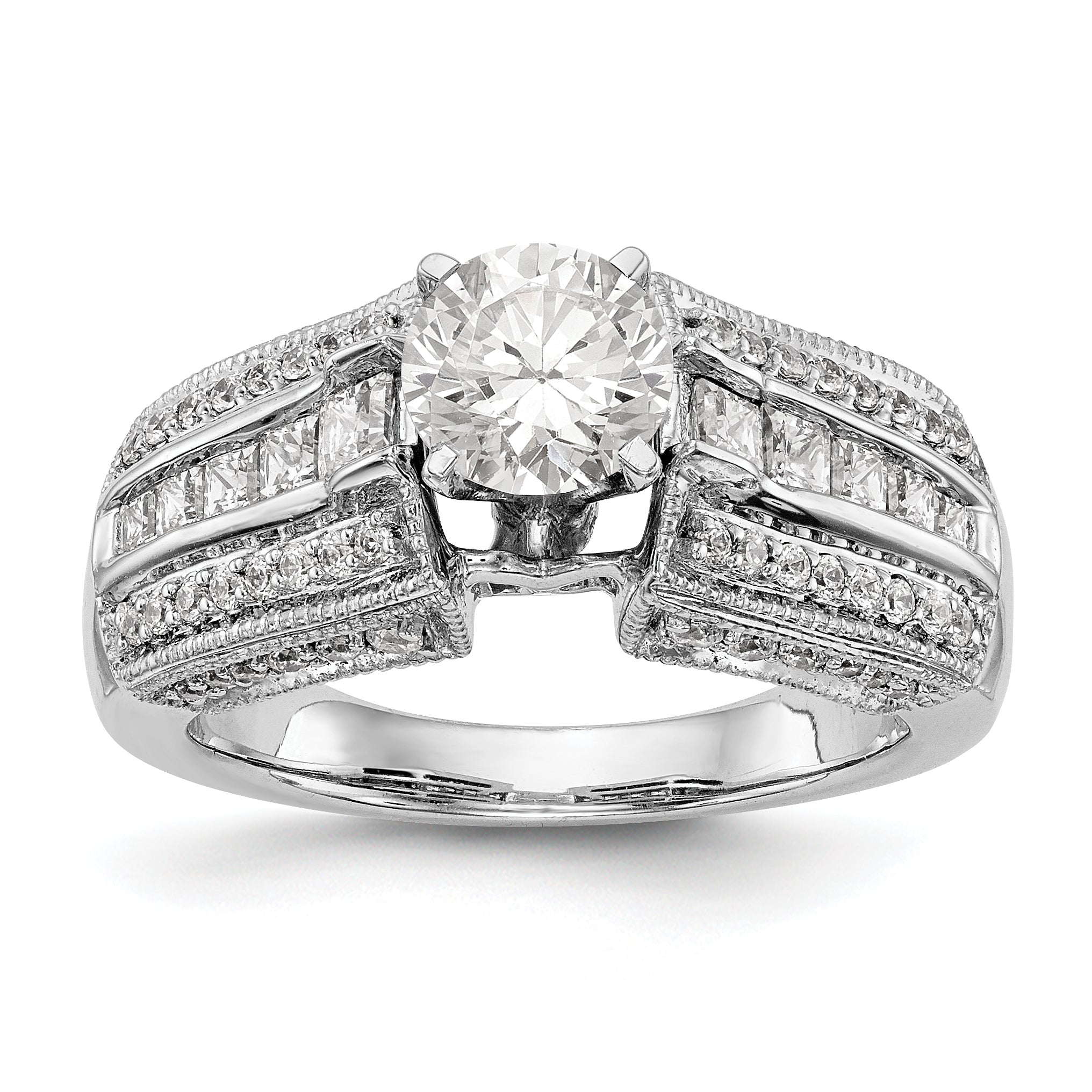 14K White Gold Diamond Peg Set Engagement Ring