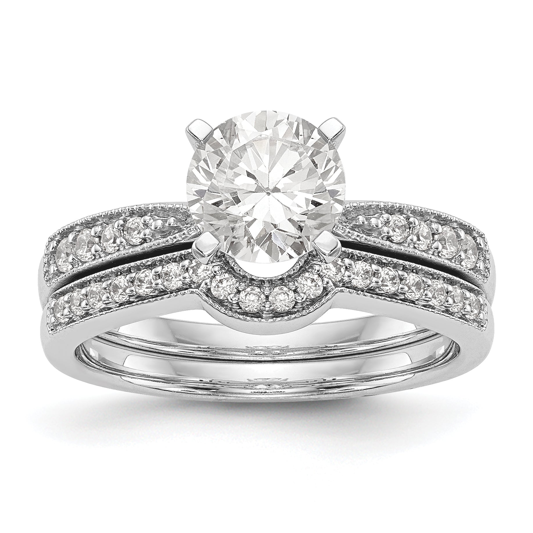 14K White Gold Diamond Peg Set Engagement Ring