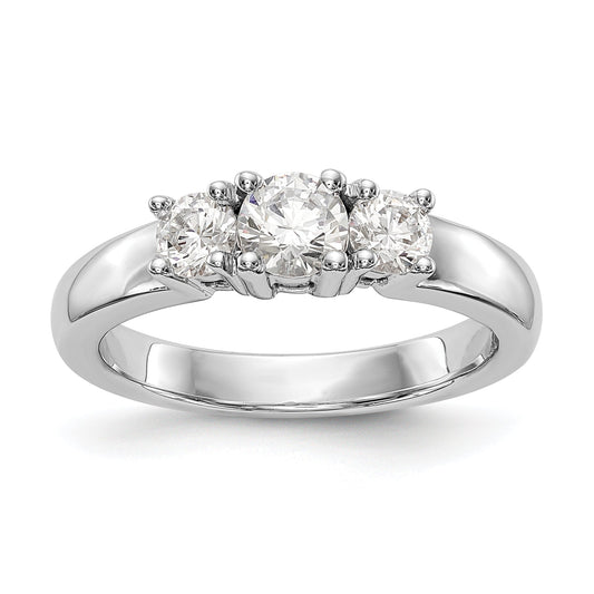 14K White Gold 3 Stone Simulated Diamond Engagement Ring