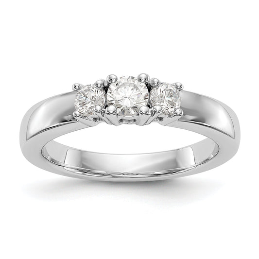 14K White Gold 3 Stone Simulated Diamond Engagement Ring