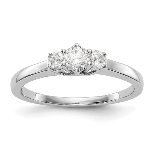 14K White Gold 3 Stone Simulated Diamond Engagement Ring