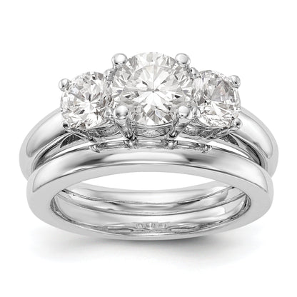 14K White Gold 3 Stone Simulated Diamond Engagement Ring