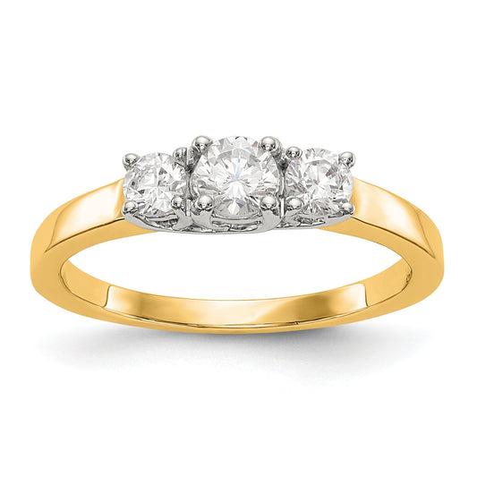 14K Two tone 3 Stone Simulated Diamond Engagement Ring