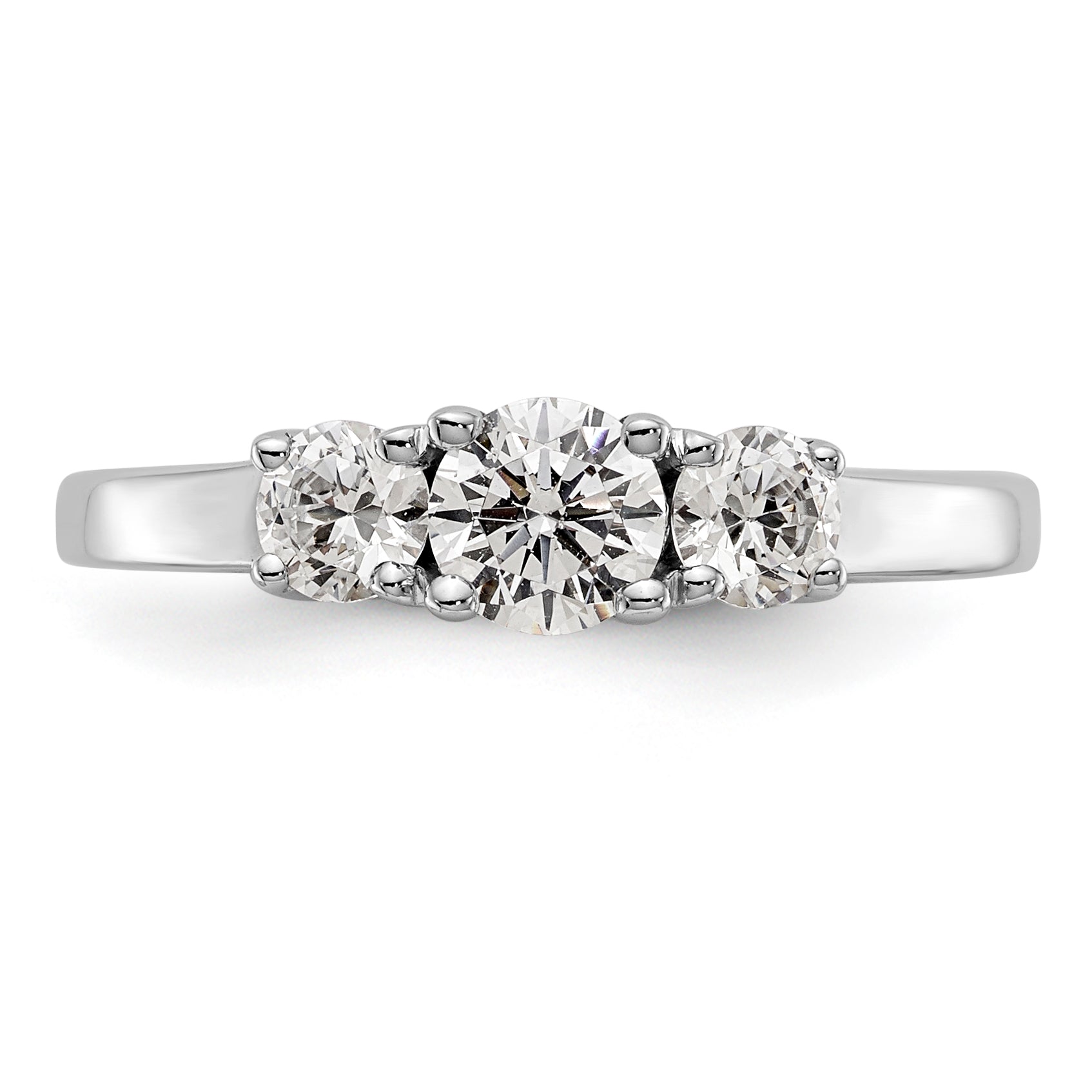14K White Gold 3 Stone Simulated Diamond Engagement Ring