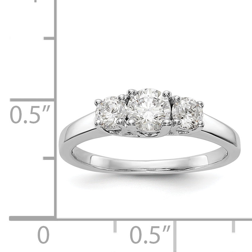 14K White Gold 3 Stone Simulated Diamond Engagement Ring