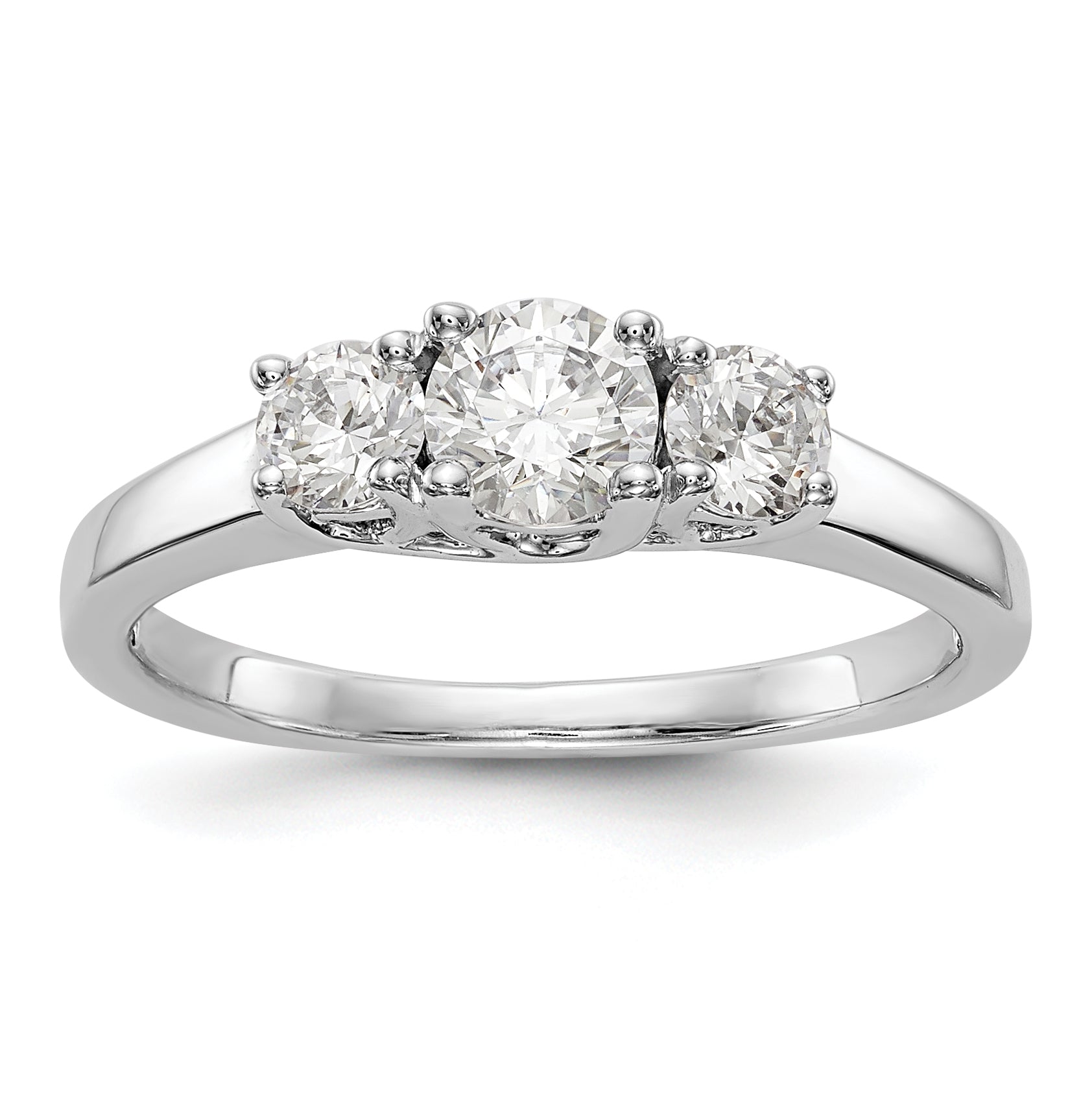 14K White Gold 3 Stone Simulated Diamond Engagement Ring
