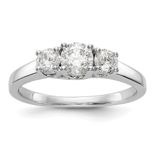 14K White Gold 3 Stone Simulated Diamond Engagement Ring