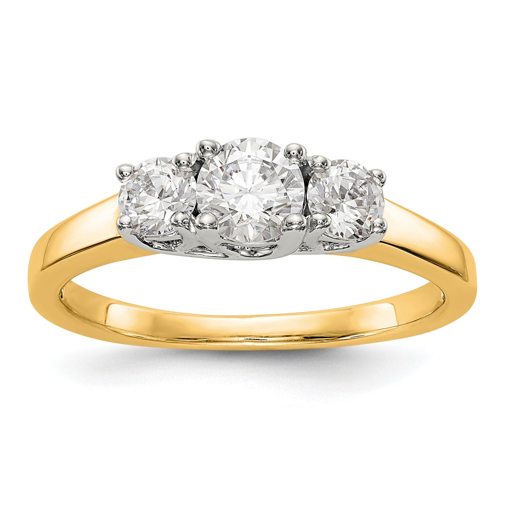 14K Two tone 3 Stone Simulated Diamond Engagement Ring