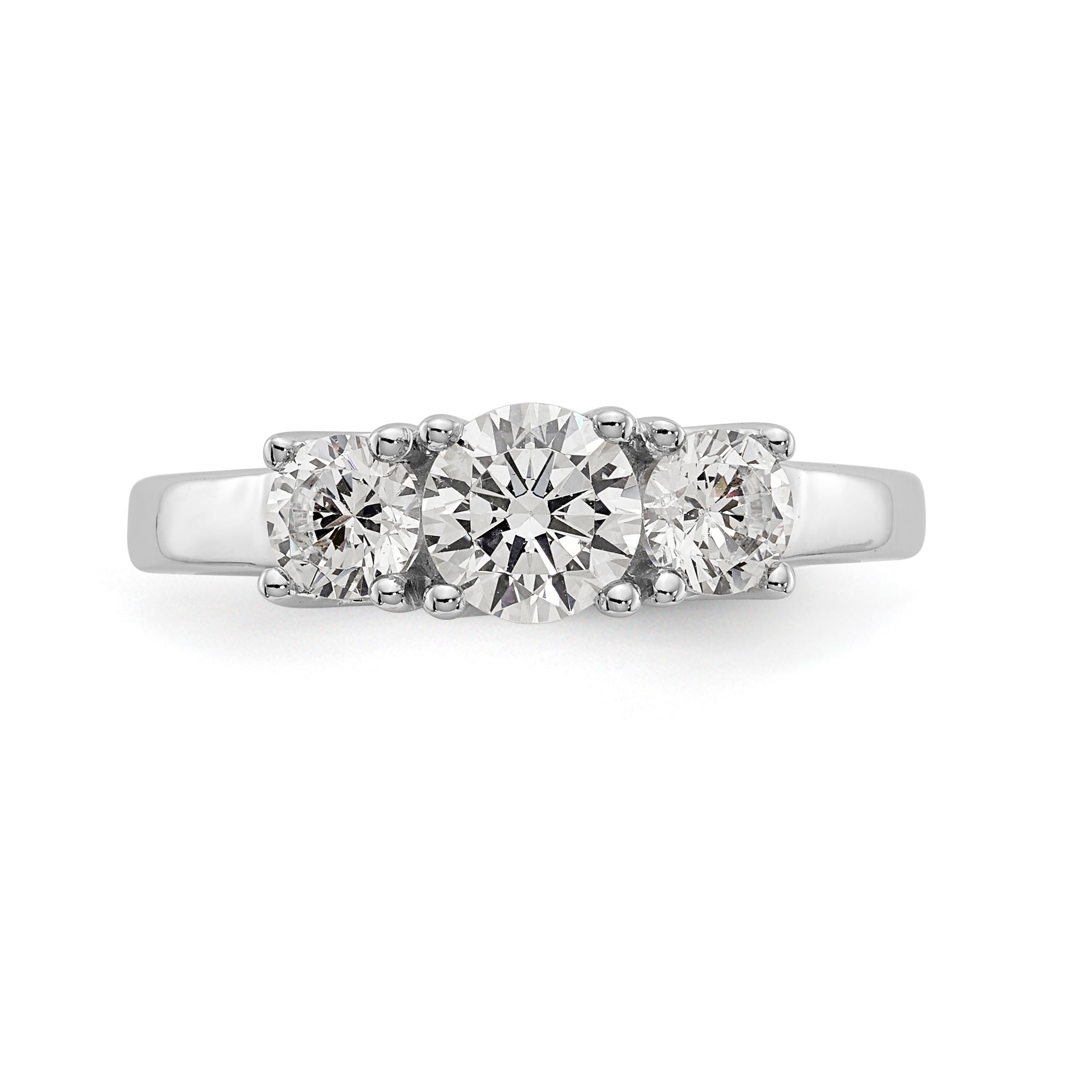 14K White Gold 3 Stone Simulated Diamond Engagement Ring
