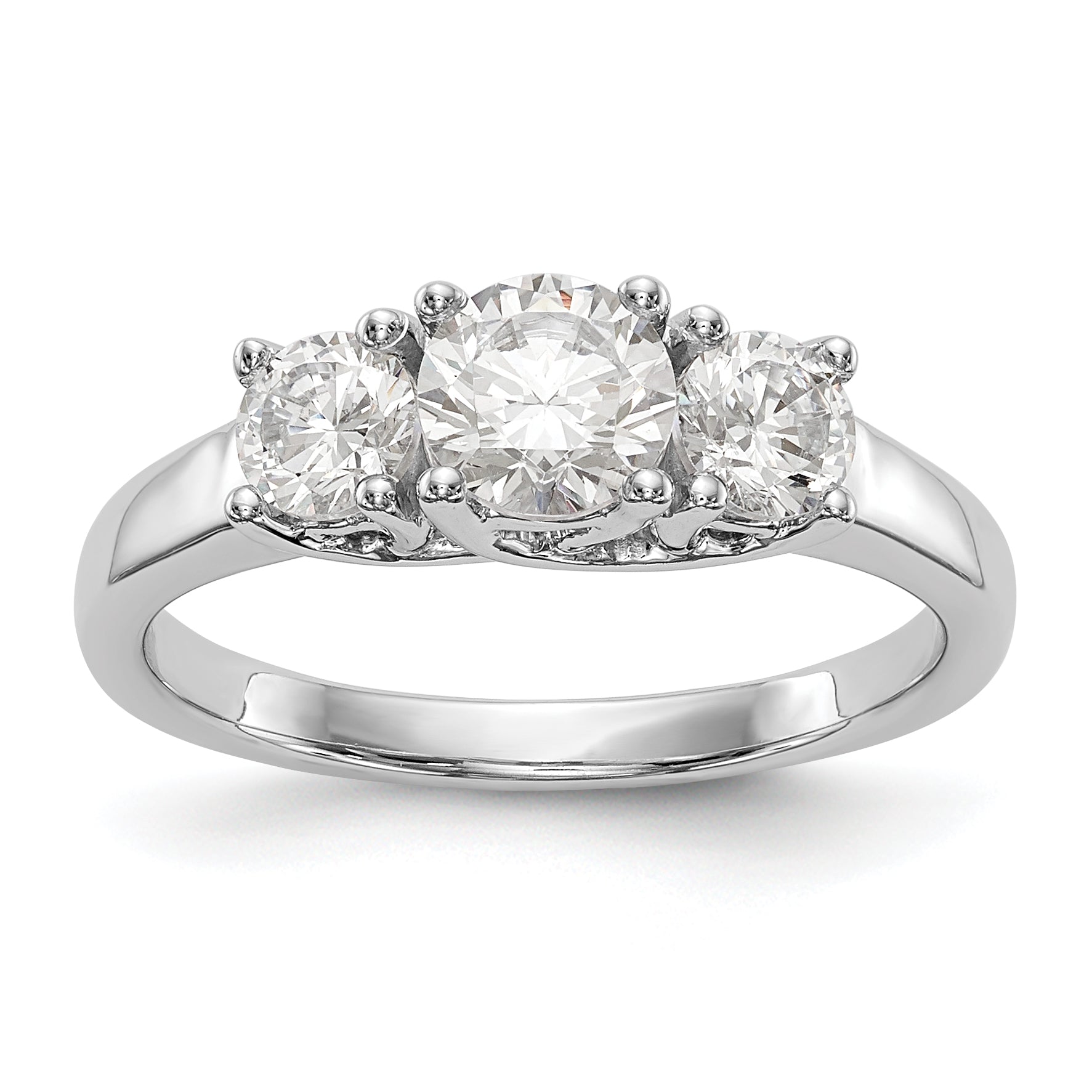 14K White Gold 3 Stone Simulated Diamond Engagement Ring