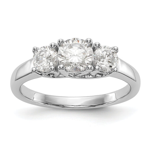 14K White Gold 3 Stone Simulated Diamond Engagement Ring