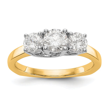 14K Two tone 3 Stone Simulated Diamond Engagement Ring