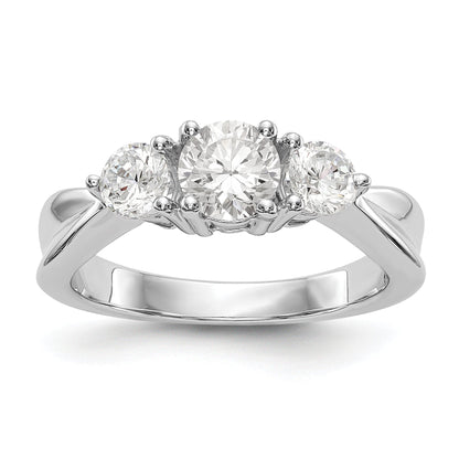14K White Gold 3 Stone Simulated Diamond Engagement Ring