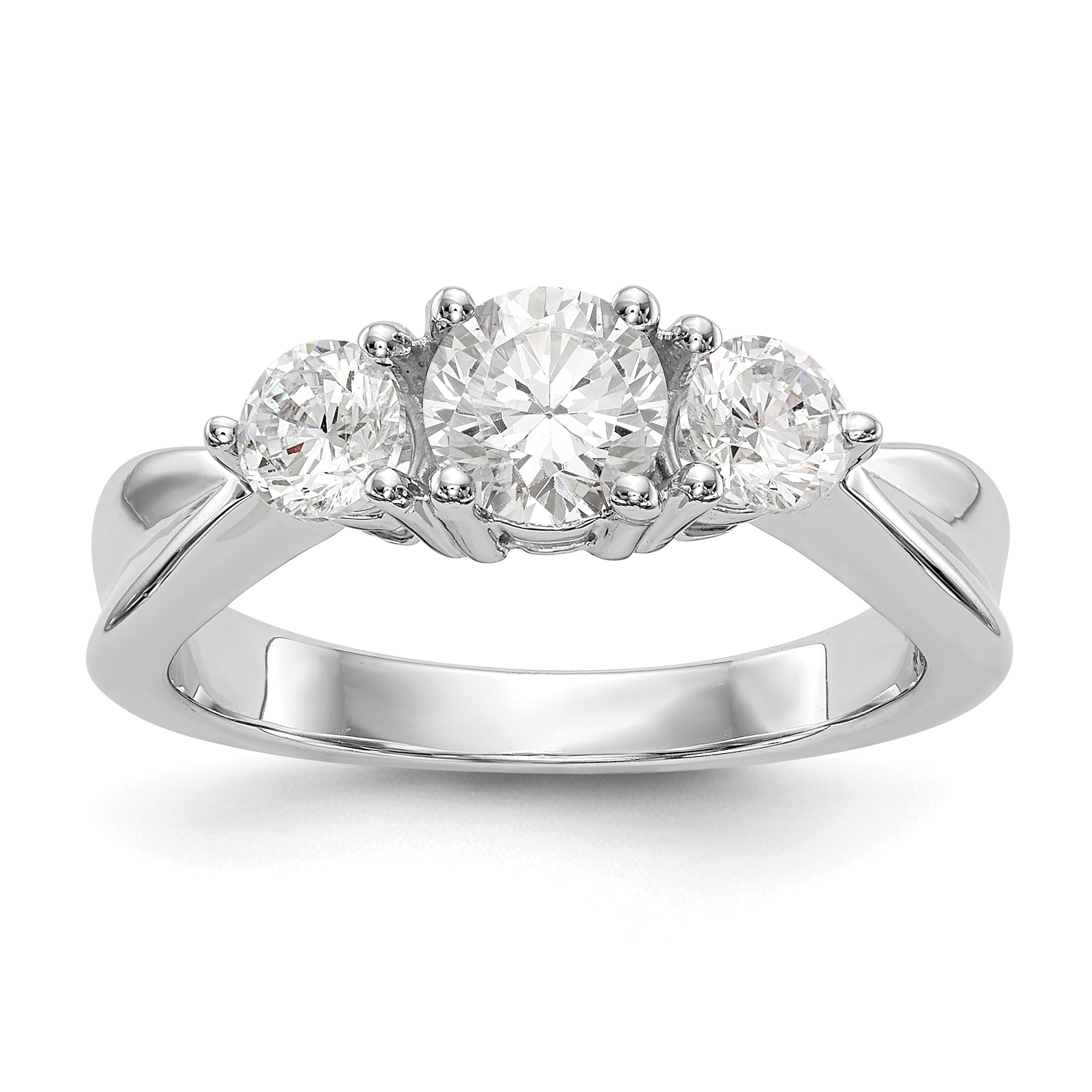 14K White Gold 3 Stone Simulated Diamond Engagement Ring