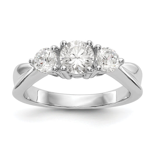 14K White Gold 3 Stone Simulated Diamond Engagement Ring