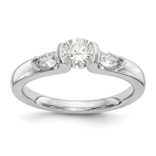 14K White Gold 3 Stone Bezel Simulated Diamond Engagement Ring