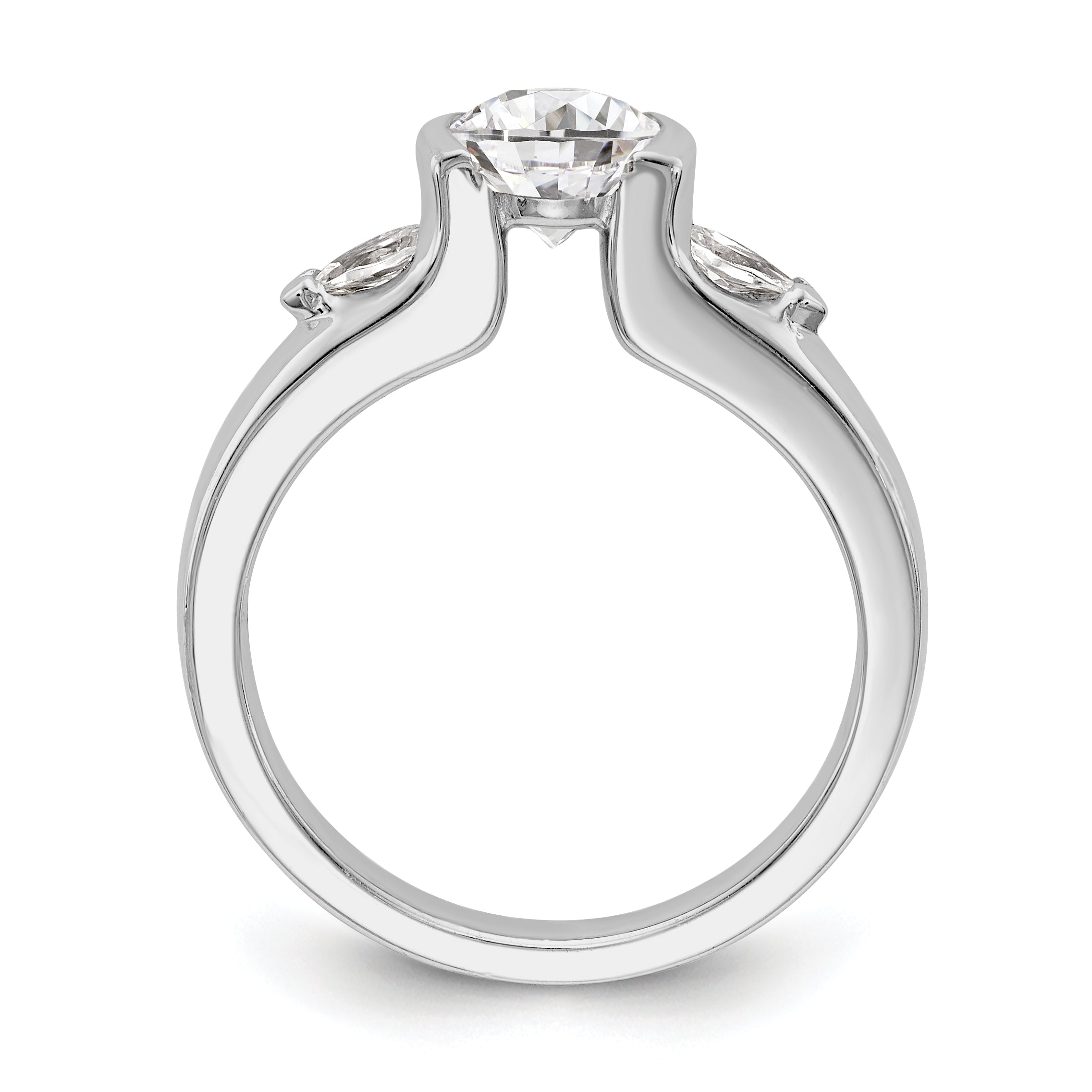 14K White Gold 3 Stone Bezel Simulated Diamond Engagement Ring