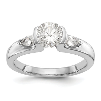 14K White Gold 3 Stone Bezel Simulated Diamond Engagement Ring