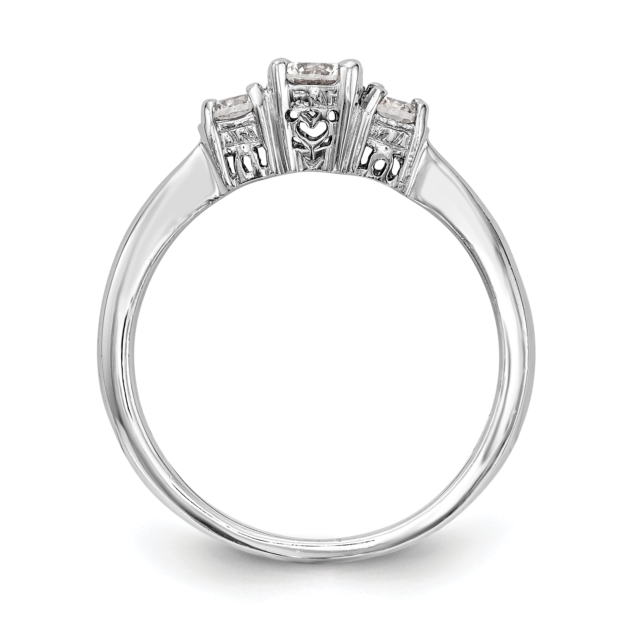 14K White Gold 3 Stone Simulated Diamond Engagement Ring