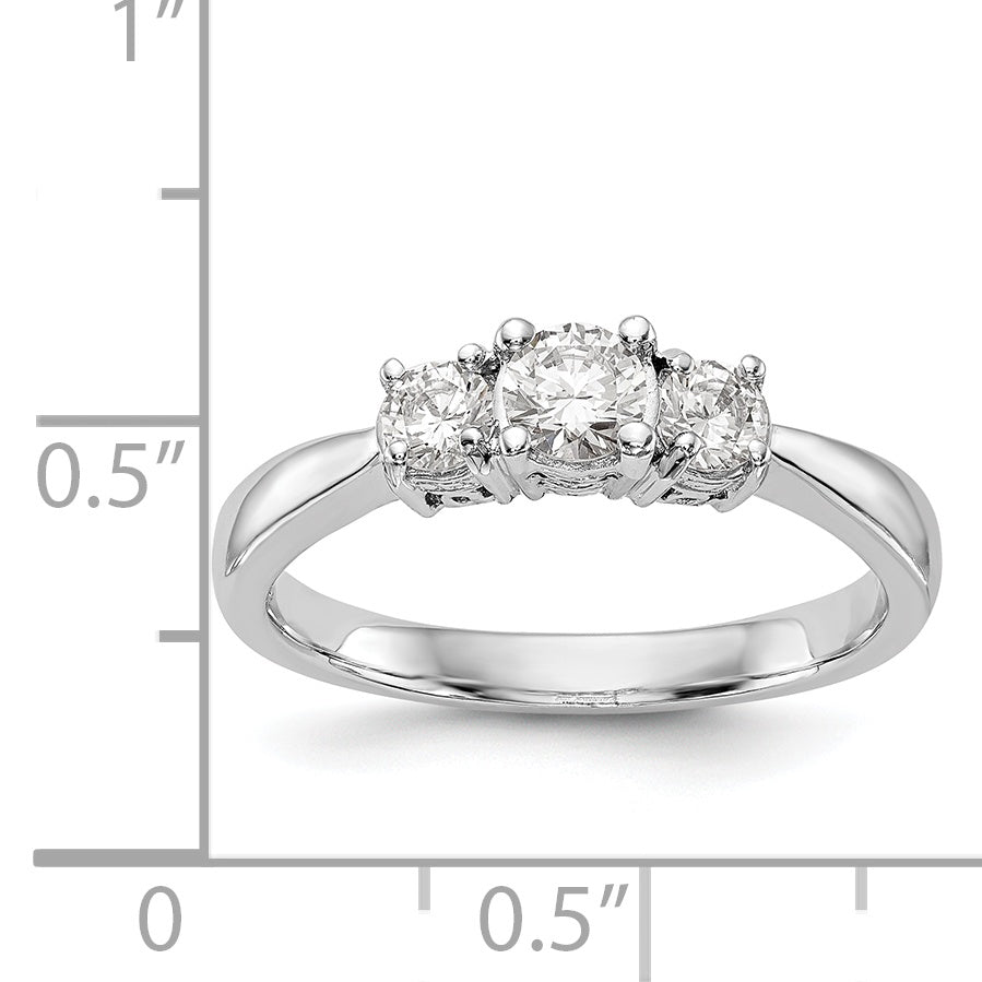 14K White Gold 3 Stone Simulated Diamond Engagement Ring