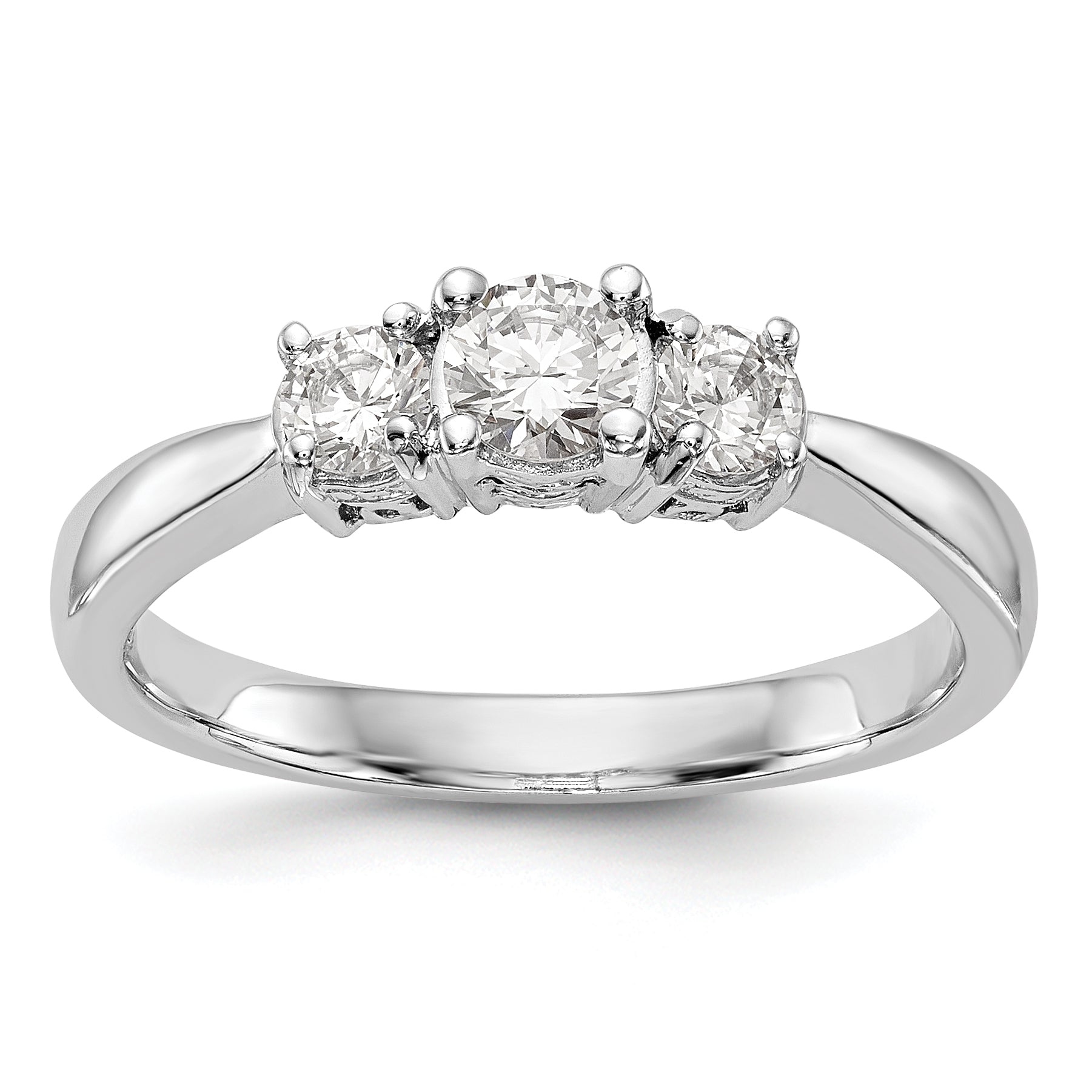 14K White Gold 3 Stone Simulated Diamond Engagement Ring
