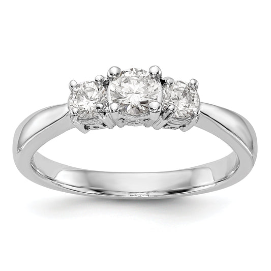 14K White Gold 3 Stone Simulated Diamond Engagement Ring