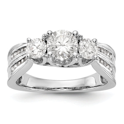 14K White Gold 3 Stone Simulated Diamond Engagement Ring