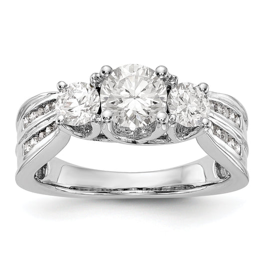 14K White Gold 3 Stone Simulated Diamond Engagement Ring