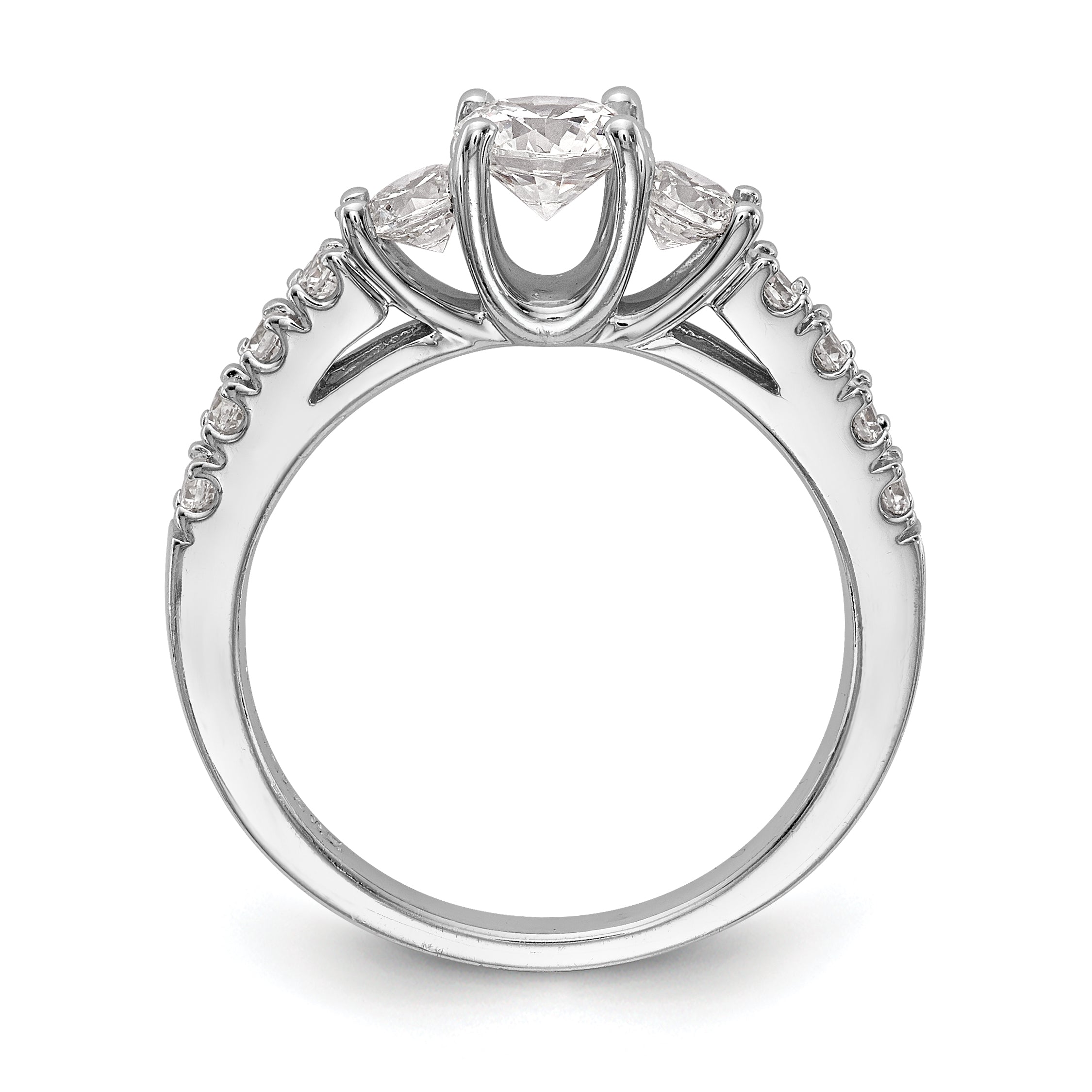 14K White Gold 3 Stone Simulated Diamond Engagement Ring