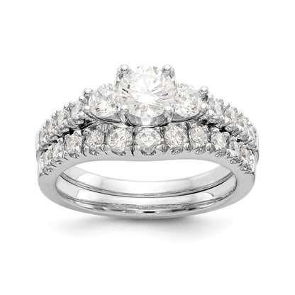 14K White Gold 3 Stone Simulated Diamond Engagement Ring