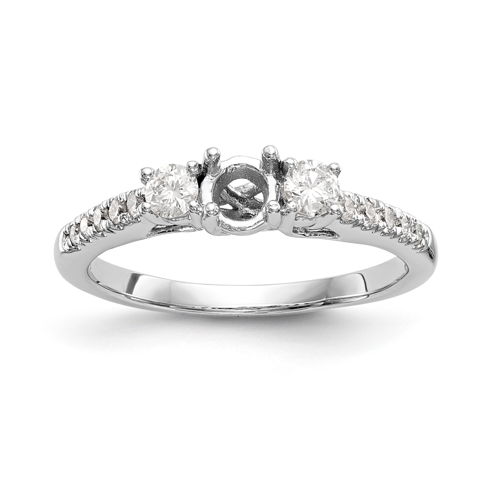 14K White Gold 3 Stone Simulated Diamond Engagement Ring
