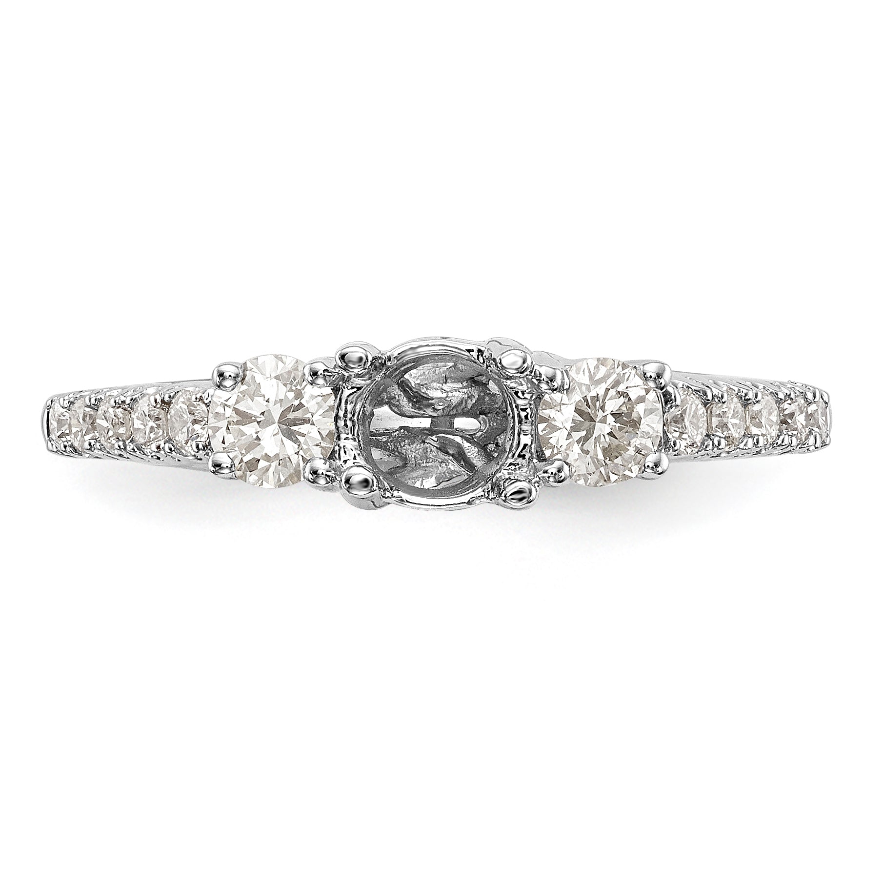 14K White Gold 3 Stone Simulated Diamond Engagement Ring