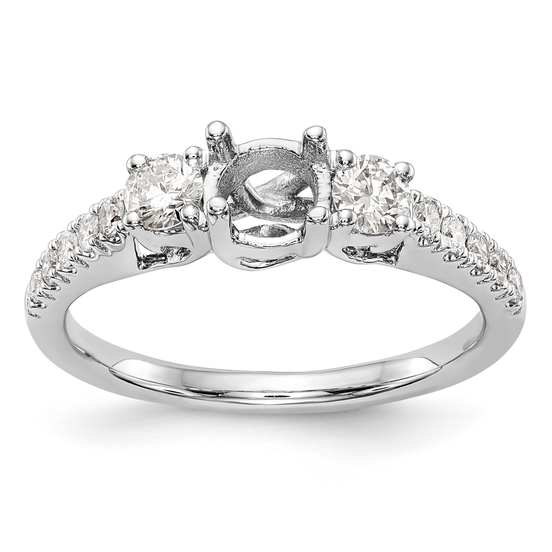14K White Gold 3 Stone Simulated Diamond Engagement Ring