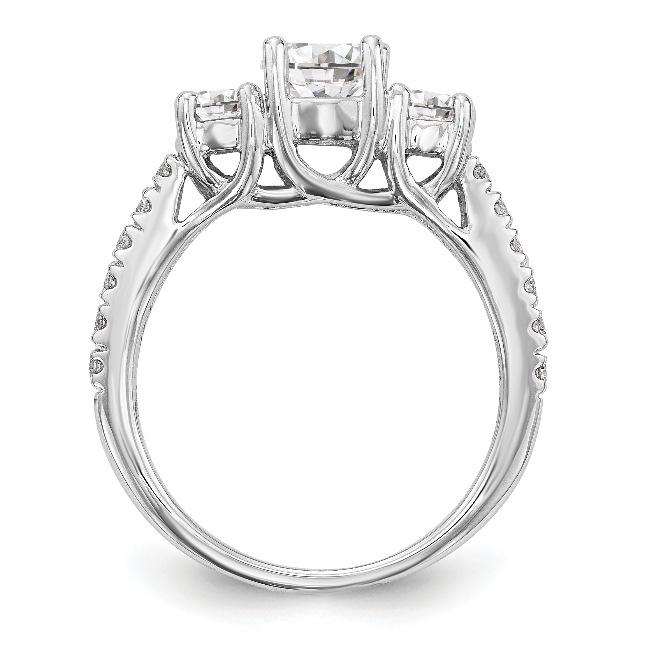 14K White Gold 3 Stone Simulated Diamond Engagement Ring
