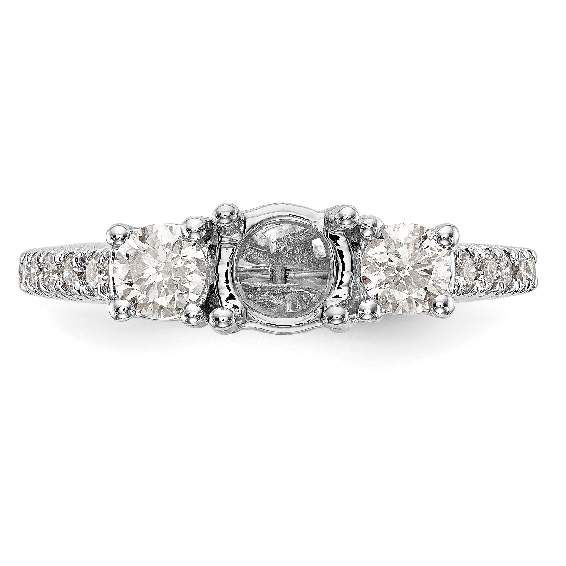 14K White Gold 3 Stone Simulated Diamond Engagement Ring