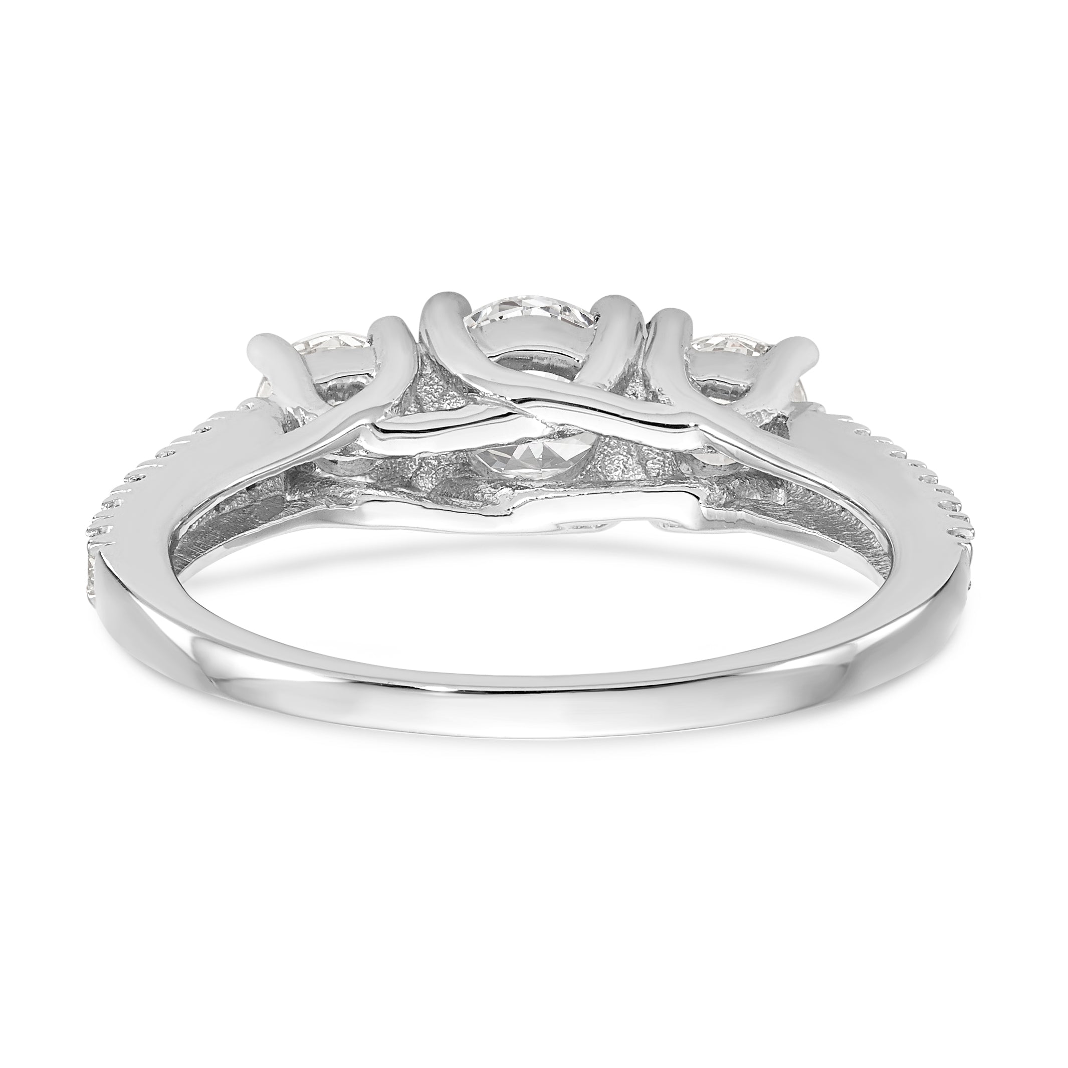14K White Gold 3 Stone Simulated Diamond Engagement Ring