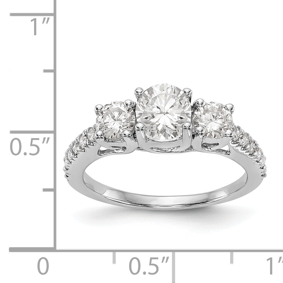 14K White Gold 3 Stone Simulated Diamond Engagement Ring