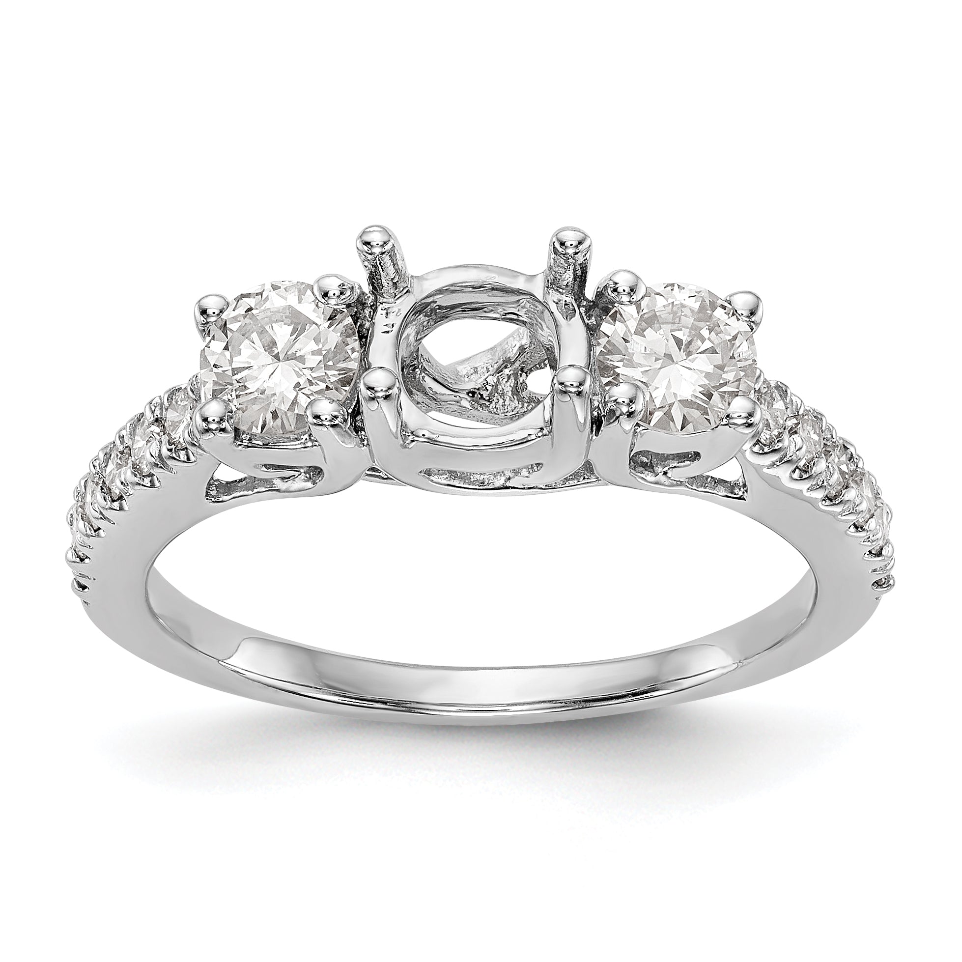 14K White Gold 3 Stone Simulated Diamond Engagement Ring
