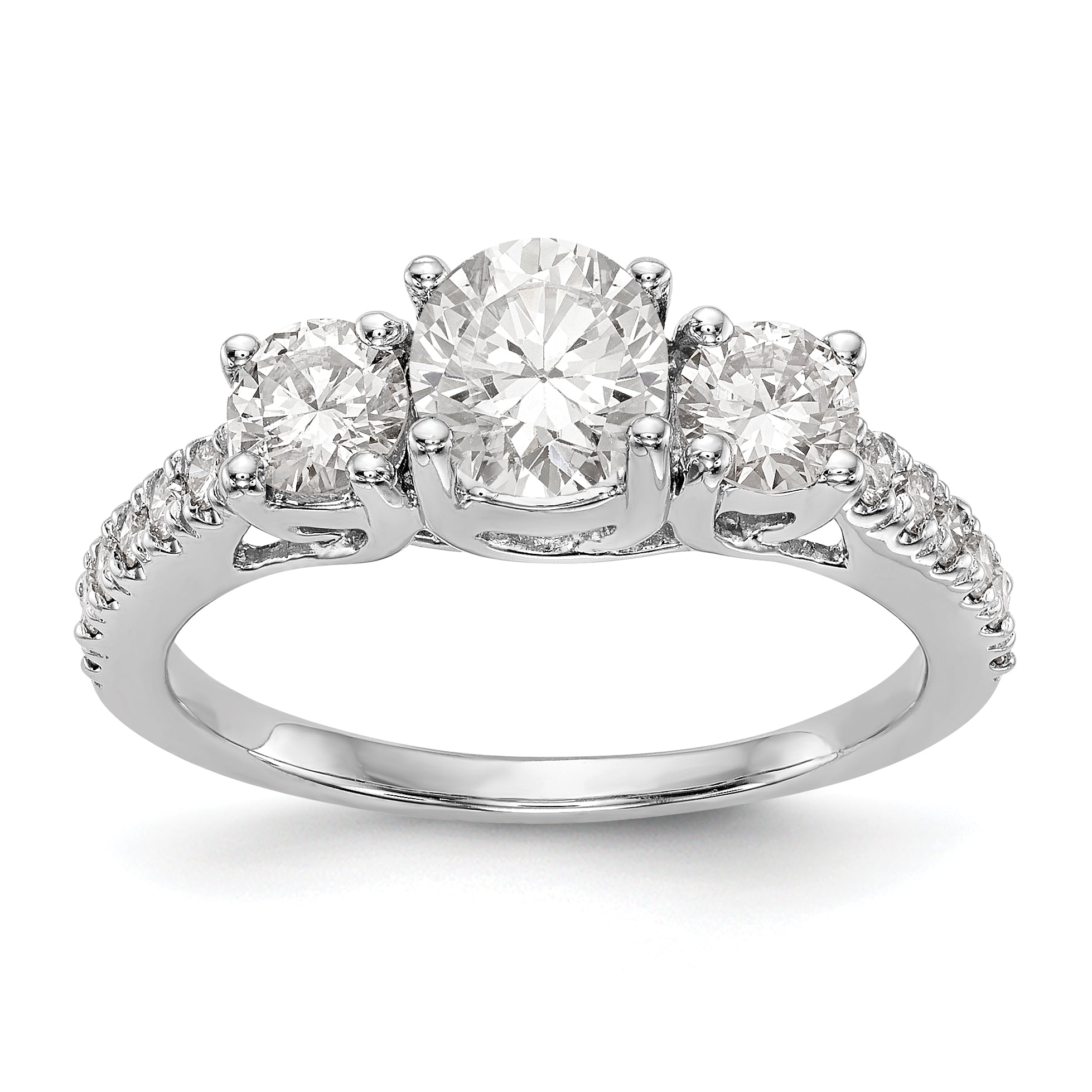 14K White Gold 3 Stone Simulated Diamond Engagement Ring