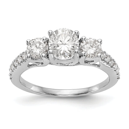 14K White Gold 3 Stone Simulated Diamond Engagement Ring