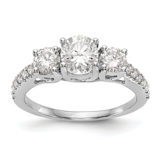 14K White Gold 3 Stone Simulated Diamond Engagement Ring
