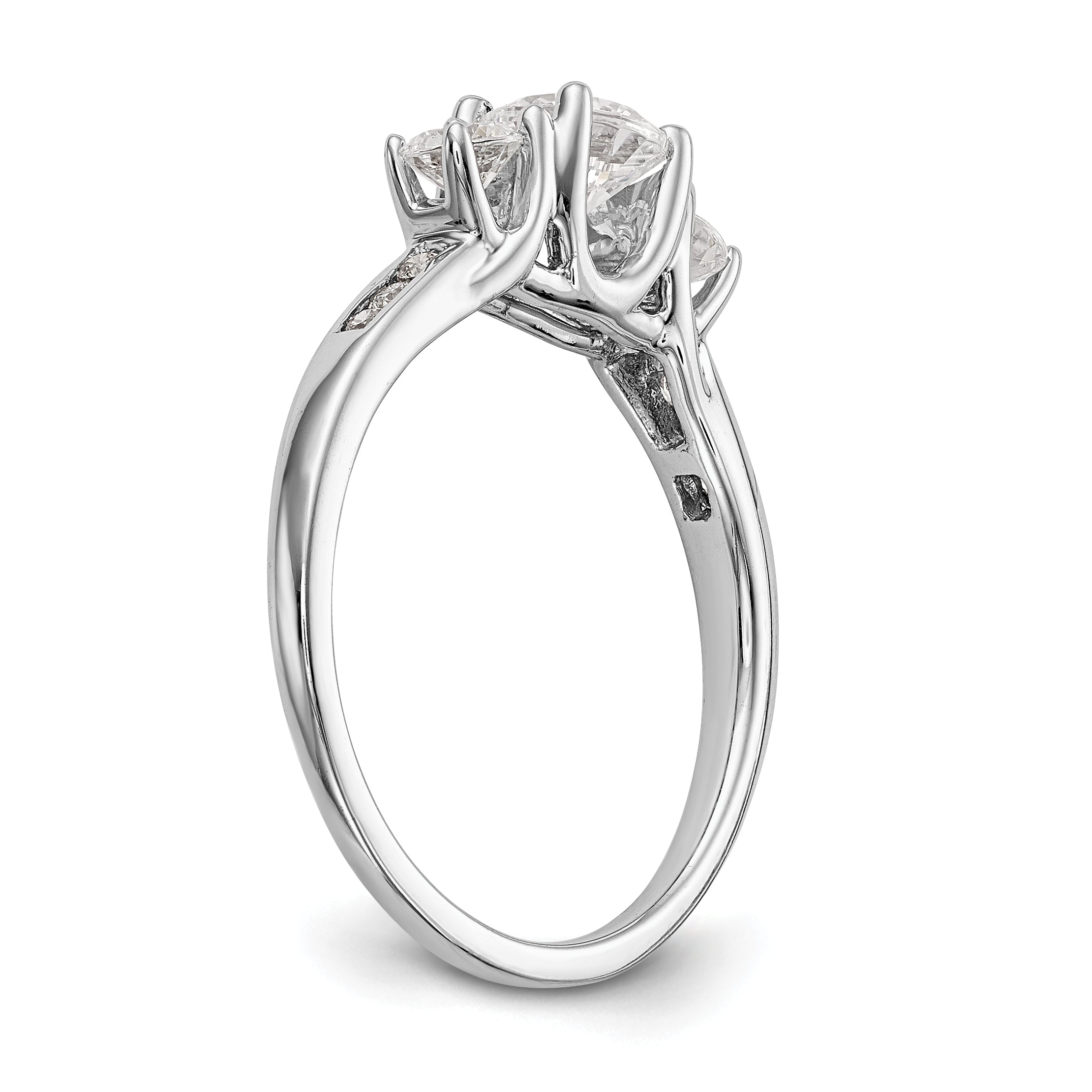 14K White Gold 3 Stone Simulated Diamond Engagement Ring