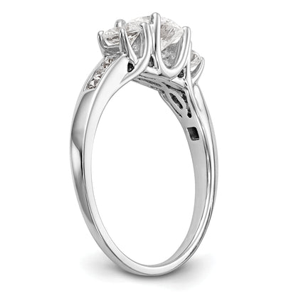 14K White Gold 3 Stone Simulated Diamond Engagement Ring