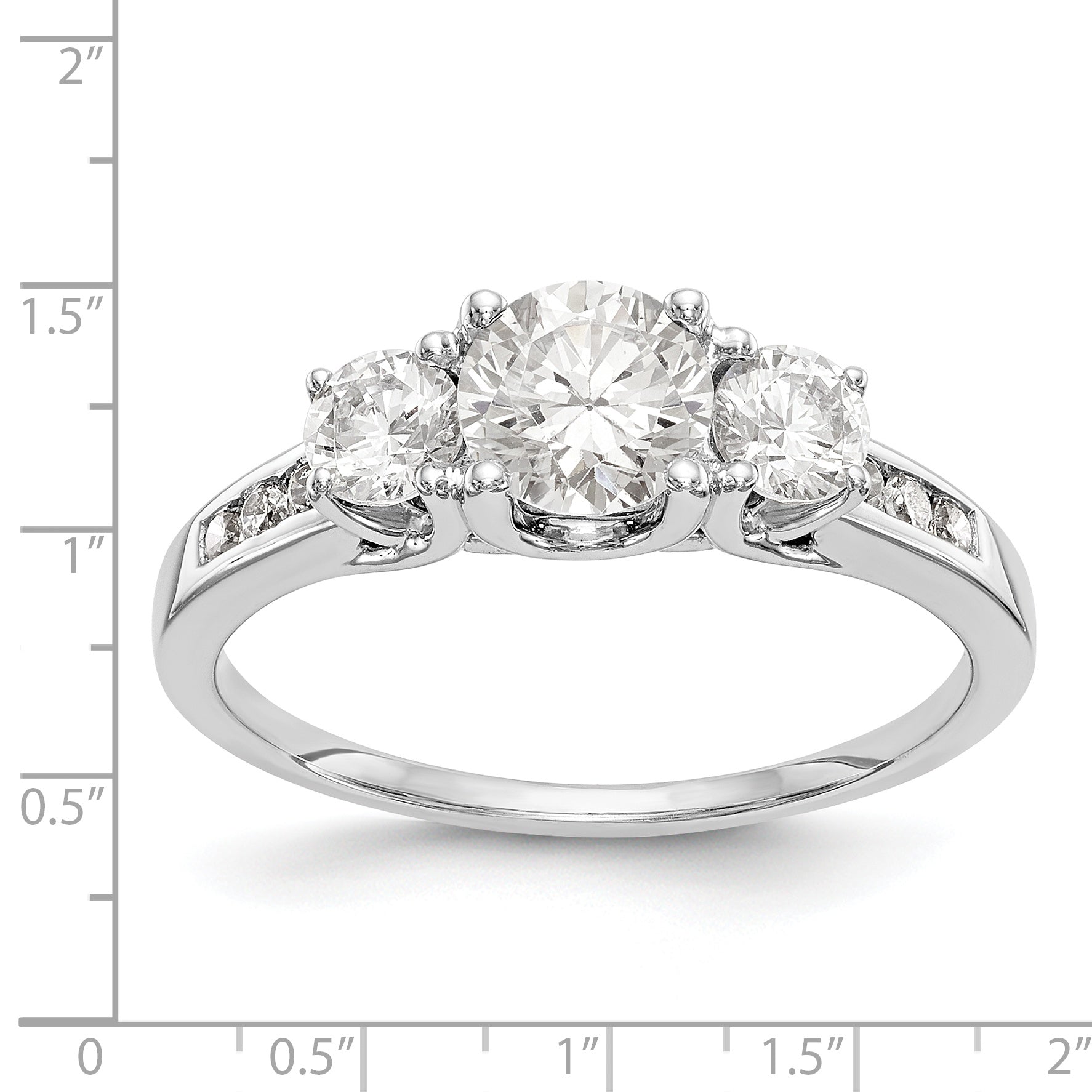 14K White Gold 3 Stone Simulated Diamond Engagement Ring