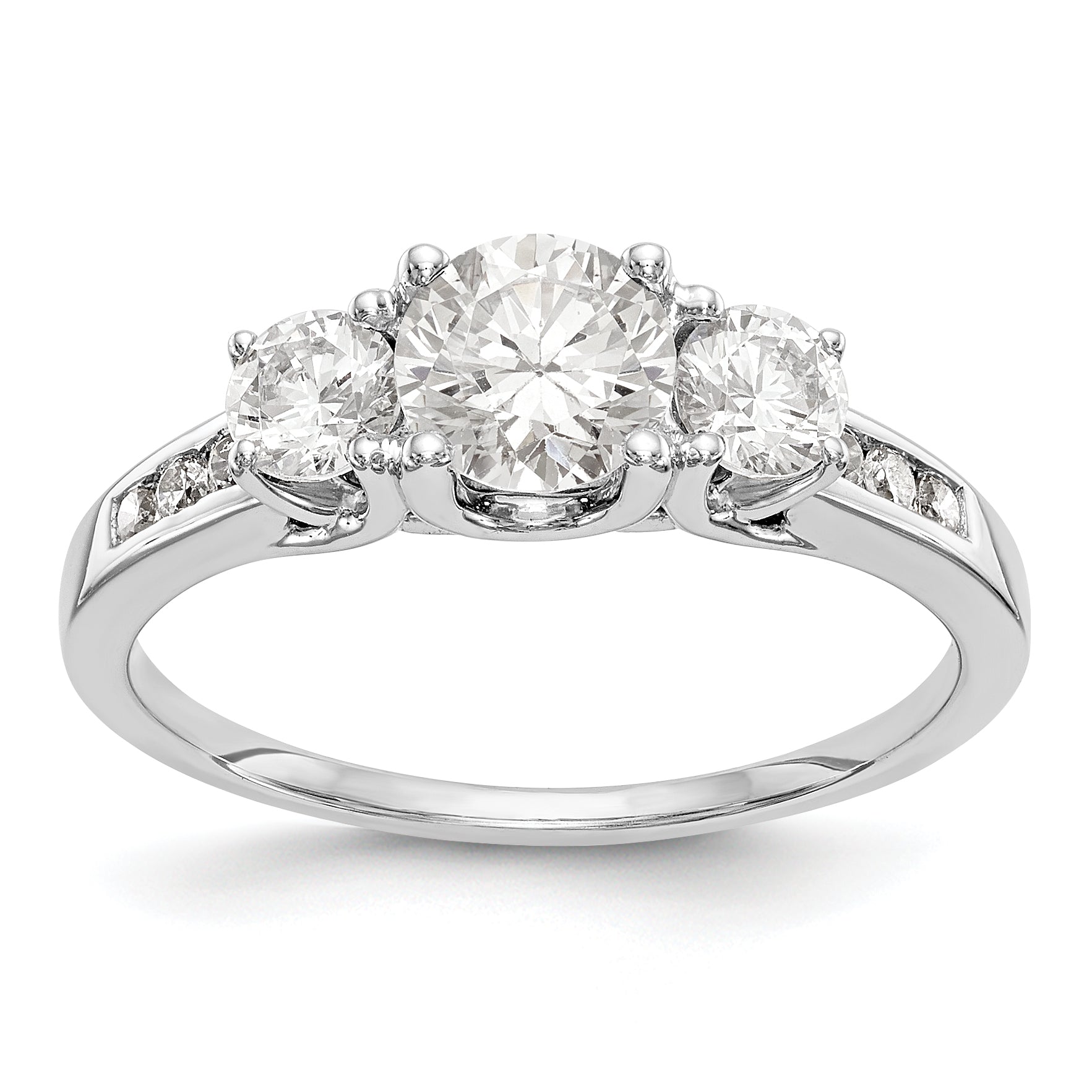14K White Gold 3 Stone Simulated Diamond Engagement Ring